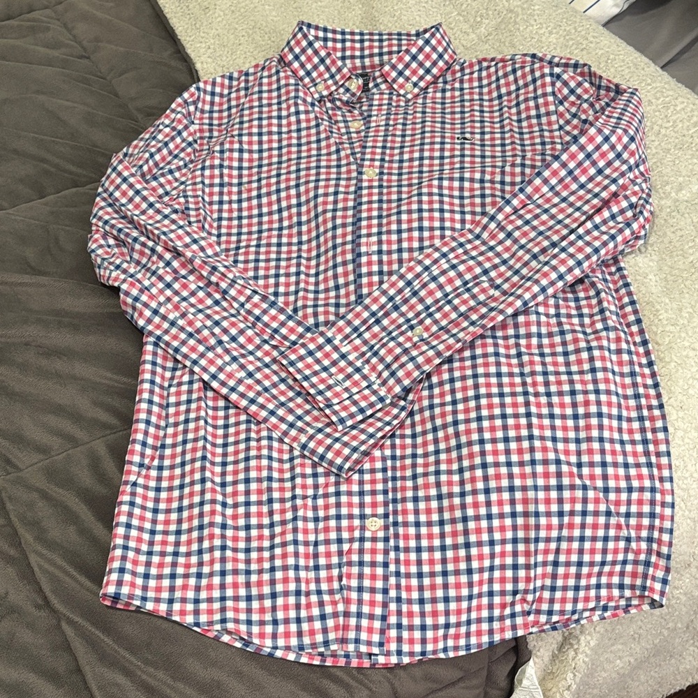 Boy’s Red and Blue Checkered Vineyard Vines Shirt